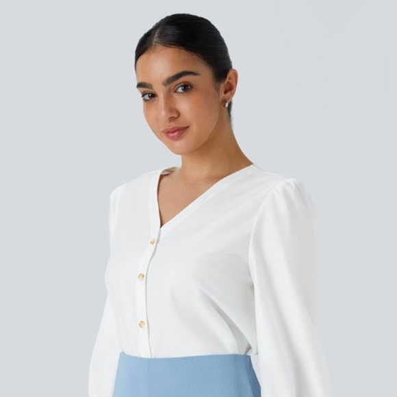 Halara V Neck Button Long Sleeve Work Blouse - Picture 4 of 7